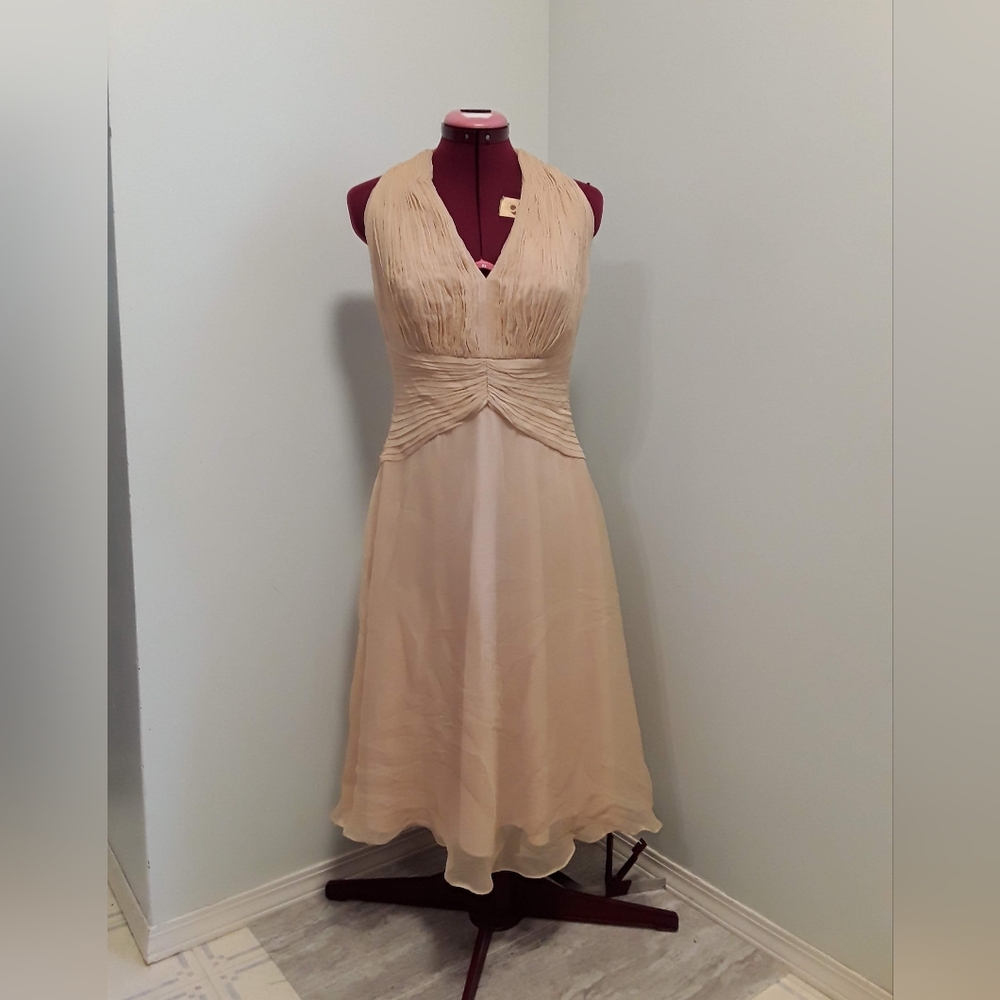 NWOT Tadashi Silk Champagne Halter Dress